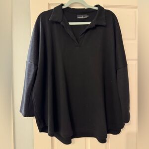 Pomander Place Black Oversized Collared Fleece Top